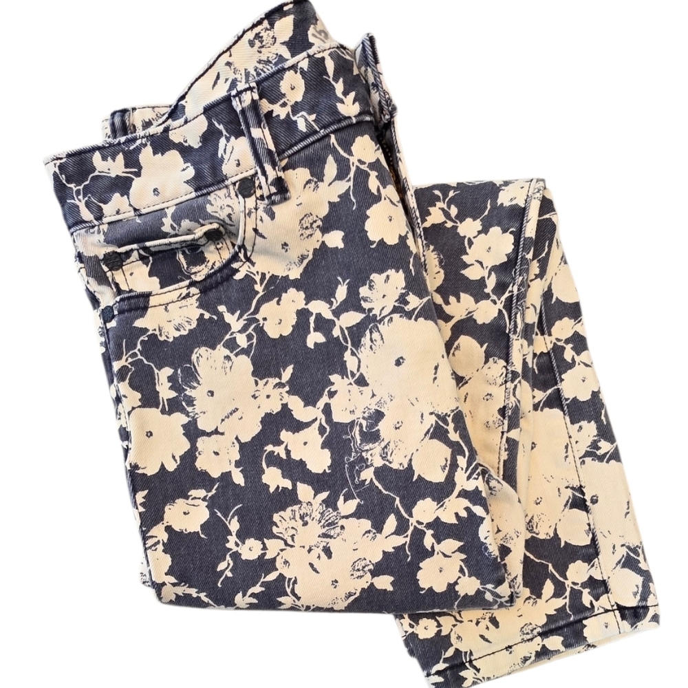 Tory Burch Alexa Floral Cropped Skinny Jeans Denim Blue White Size26 Cottagecore - Picture 5 of 14
